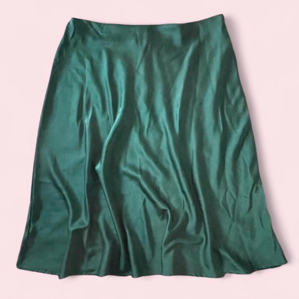 Nine West Satin High Waisted Midi Skirt XXL Brazilian Teal Emerald Like New